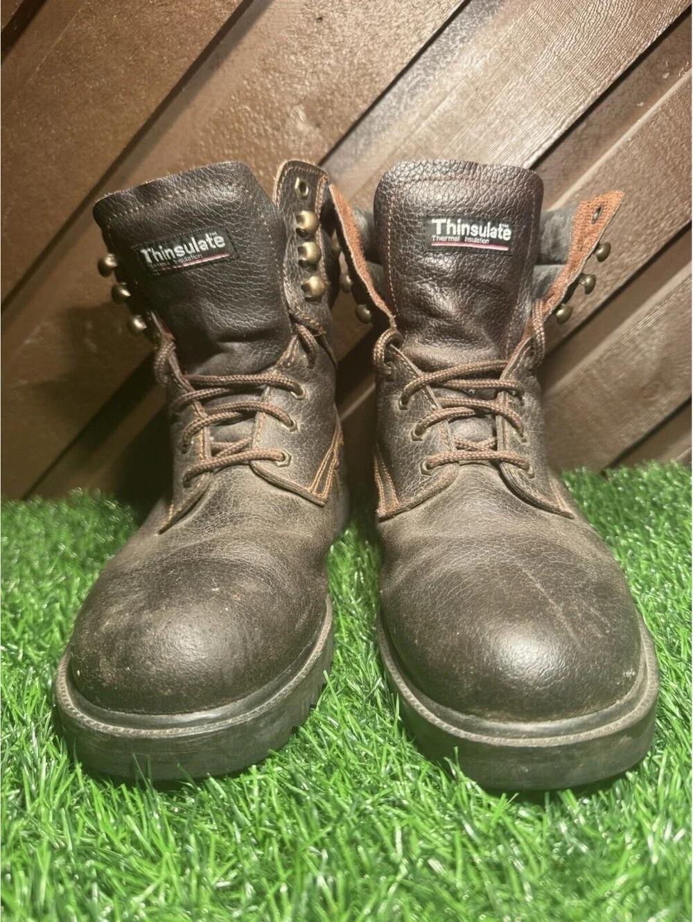 Vintage Sears Roebucks Work Boots Mens 10 D Leather Brown Lug Sole Style 86909